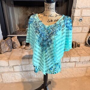 Elegant Blue and Green Striped Blouse